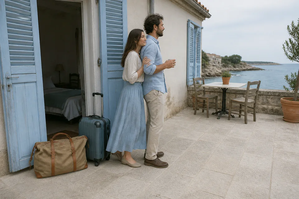 Bagages et hébergement pour un voyage de noces — illustration générée par IA