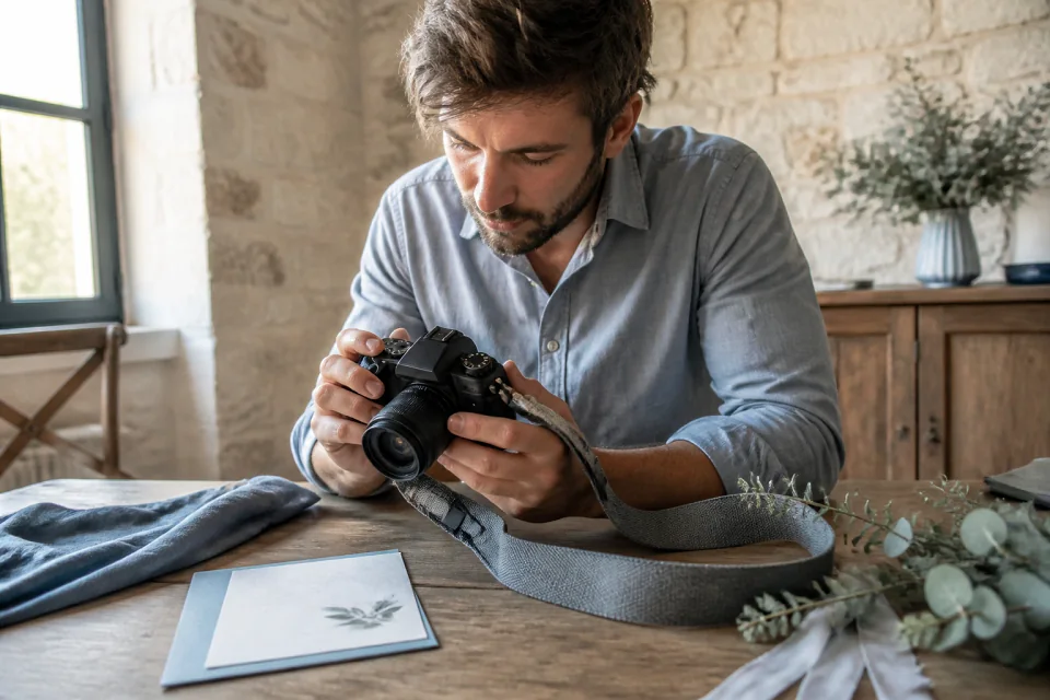 Appareil photo et accessoires de reportage de mariage — illustration générée par IA