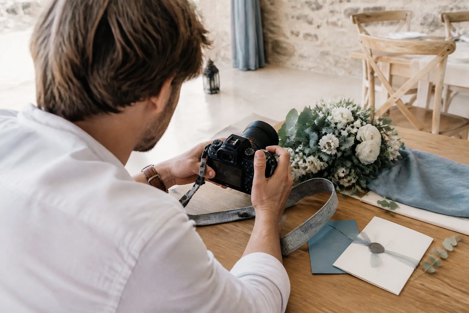 Appareil photo et accessoires de reportage de mariage — illustration générée par IA
