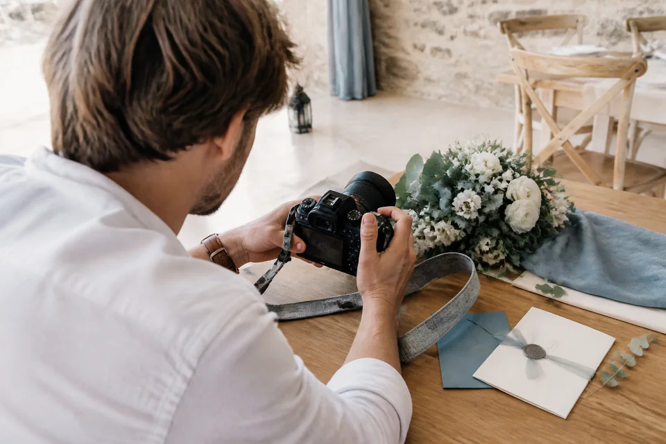 Appareil photo et accessoires de reportage de mariage — illustration générée par IA