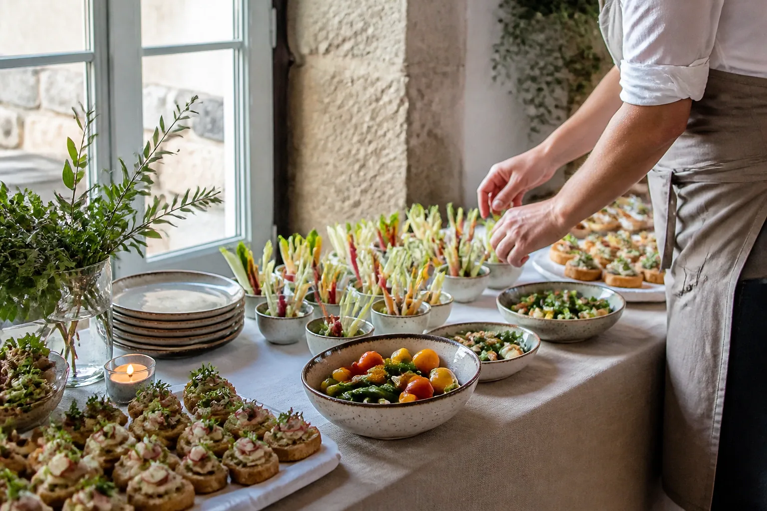 Préparations salées pour un cocktail de mariage — illustration générée par IA
