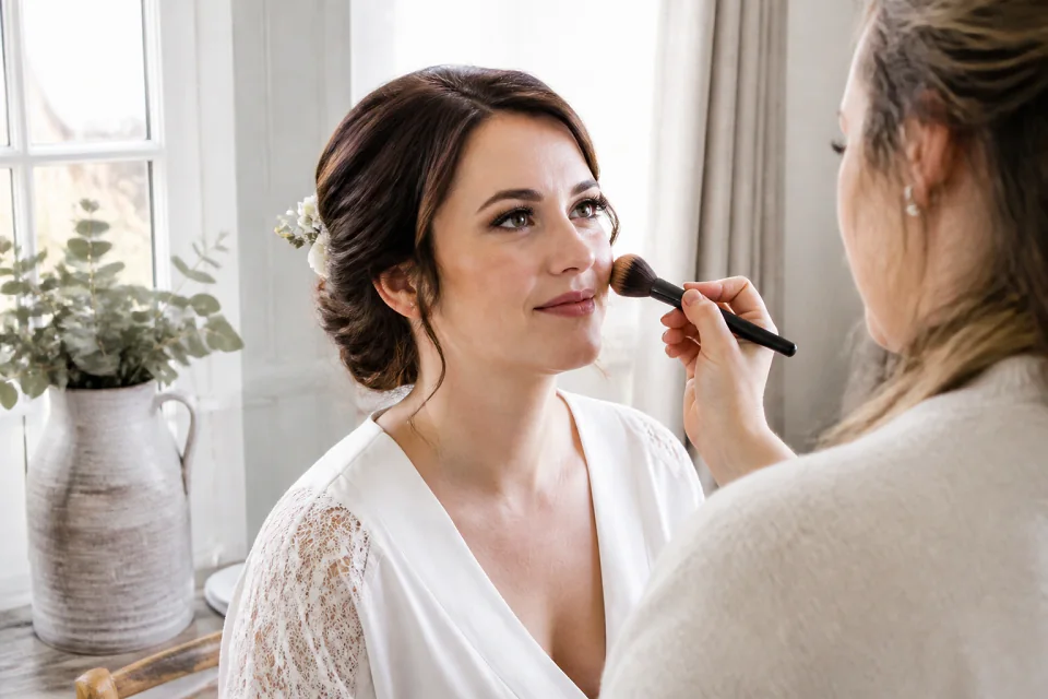 Préparation d’un maquillage de mariage — illustration générée par IA