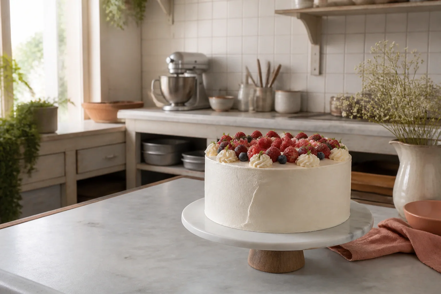Gâteau de mariage préparé dans un atelier — illustration générée par IA