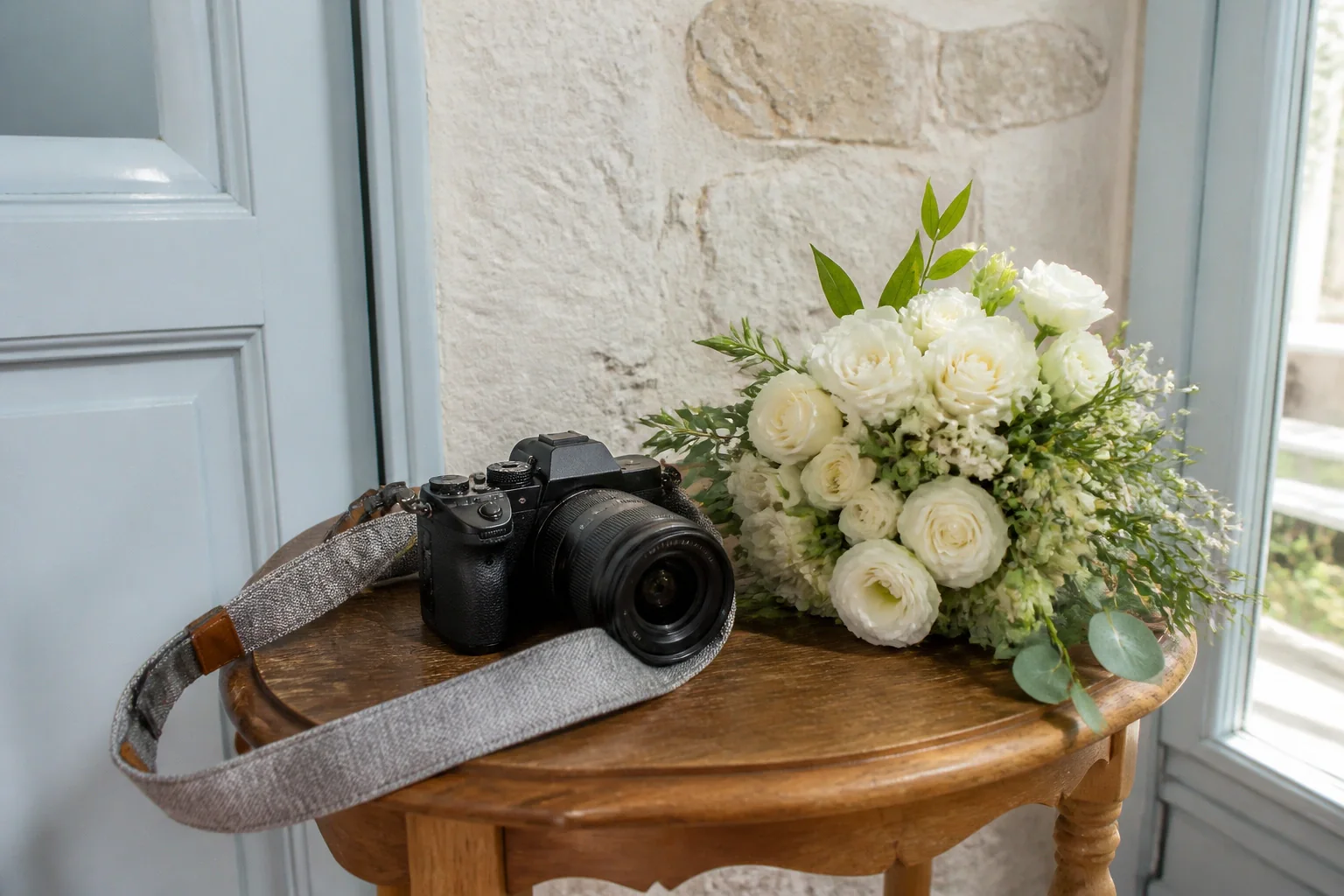 Appareil photo et accessoires de reportage de mariage — illustration générée par IA