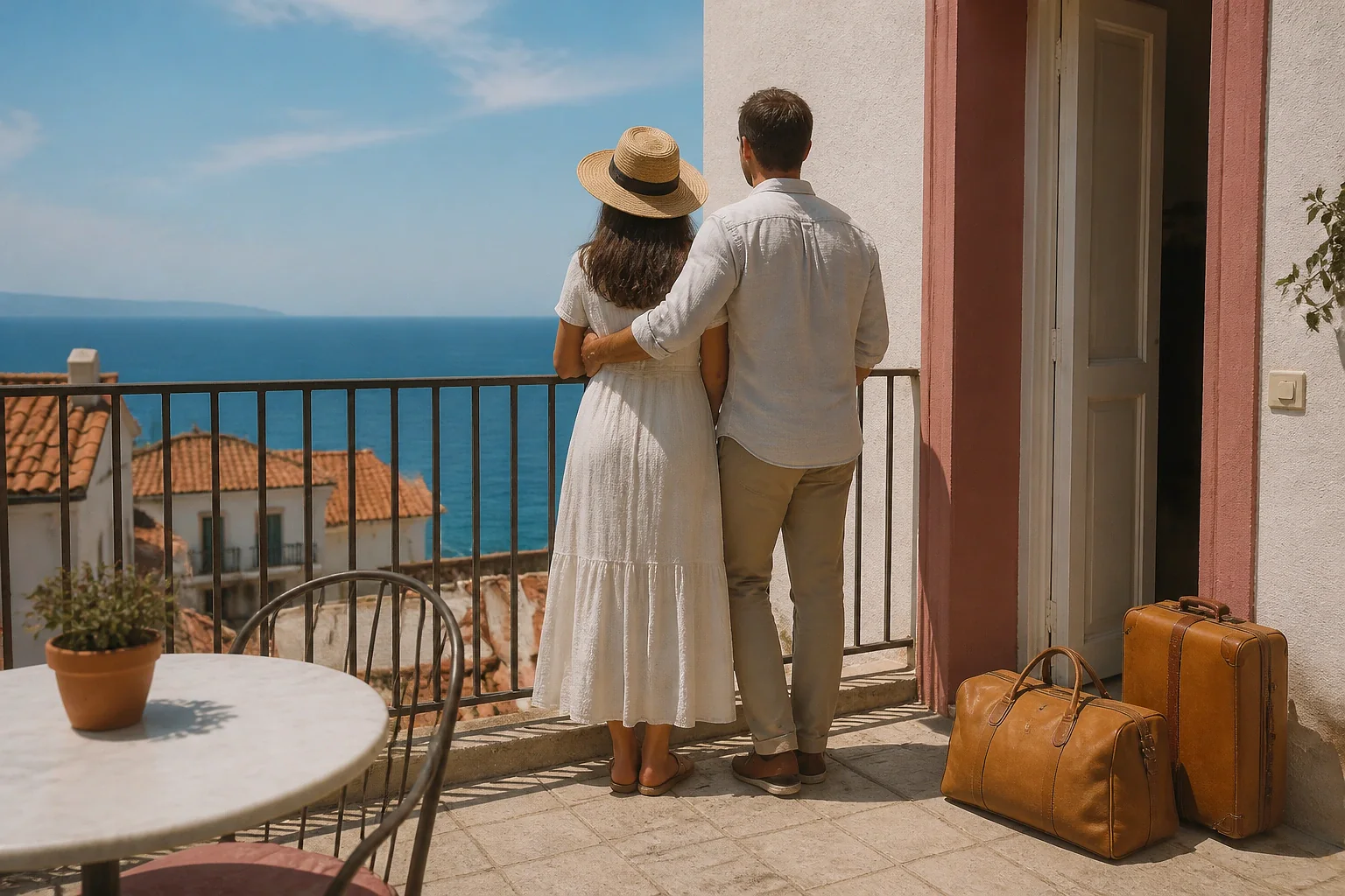 Bagages et hébergement pour un voyage de noces — illustration générée par IA