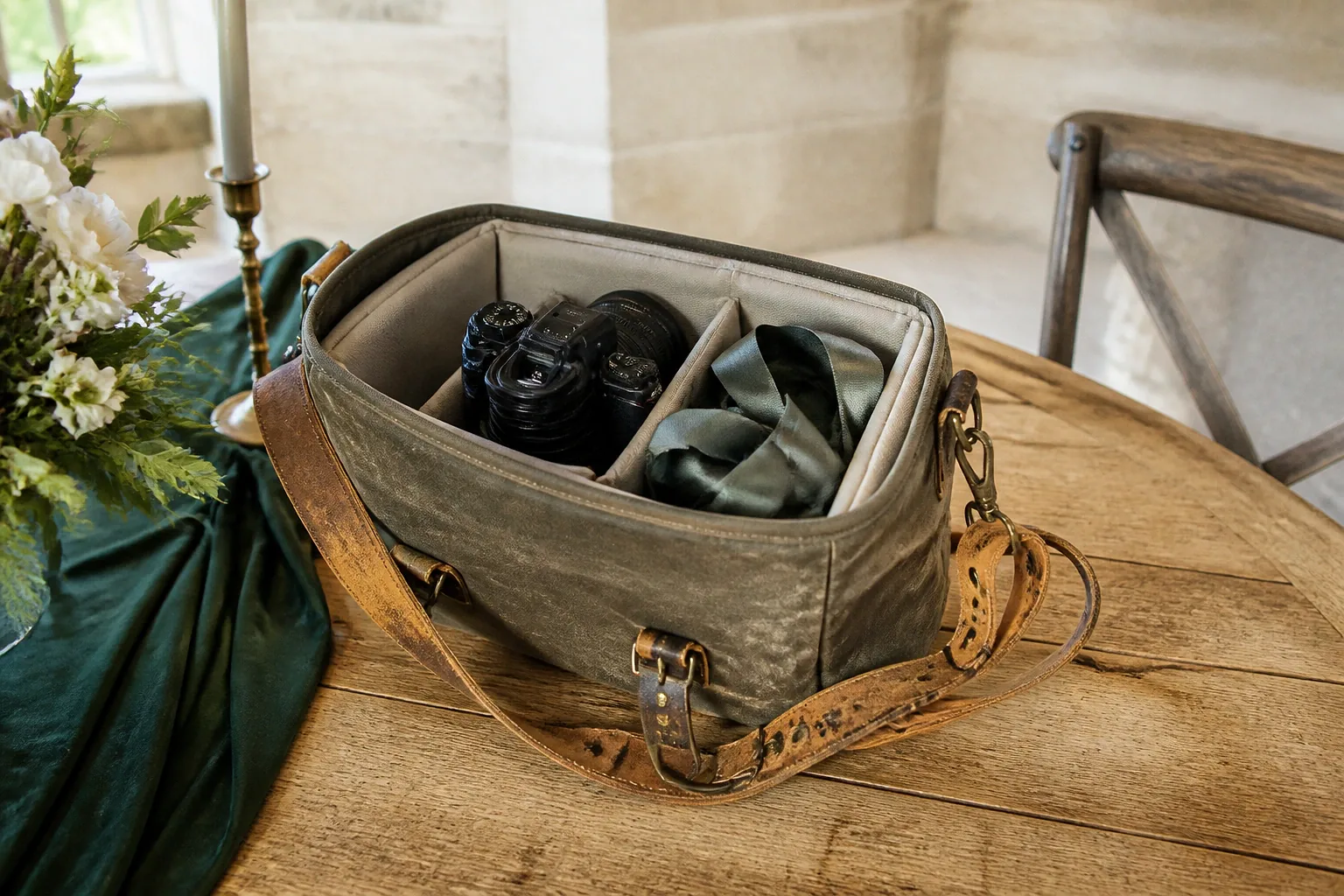 Appareil photo et accessoires de reportage de mariage — illustration générée par IA