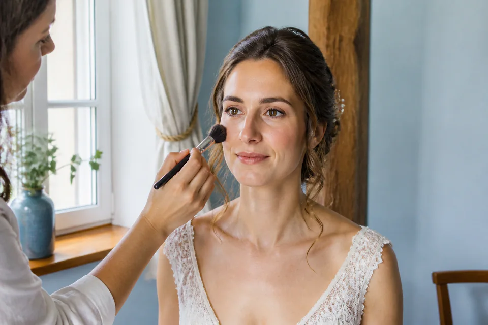 Préparation d’un maquillage de mariage — illustration générée par IA