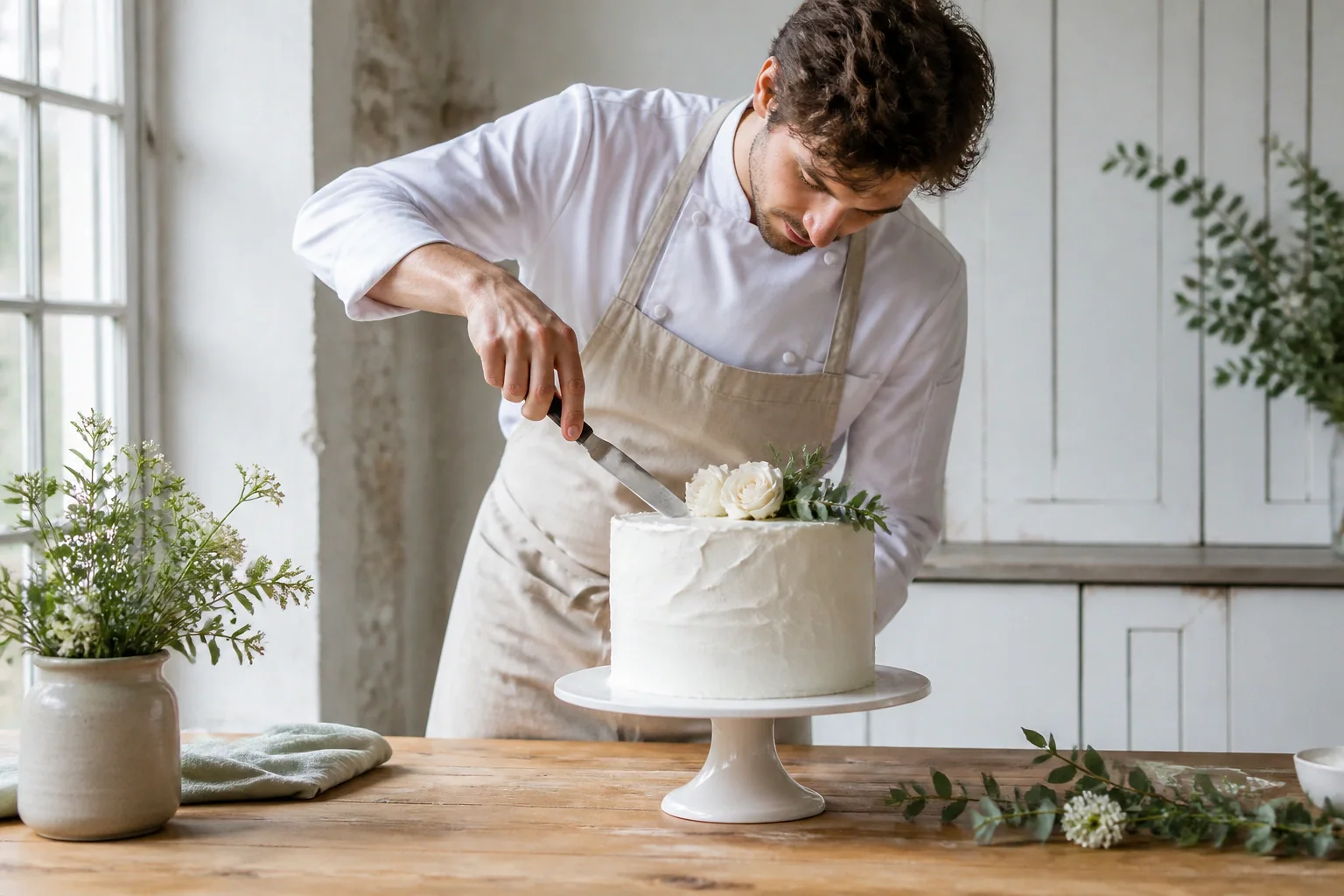 Gâteau de mariage préparé dans un atelier — illustration générée par IA