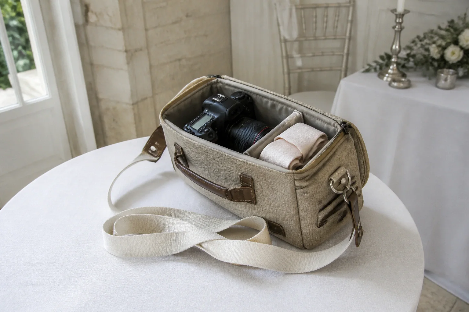 Appareil photo et accessoires de reportage de mariage — illustration générée par IA