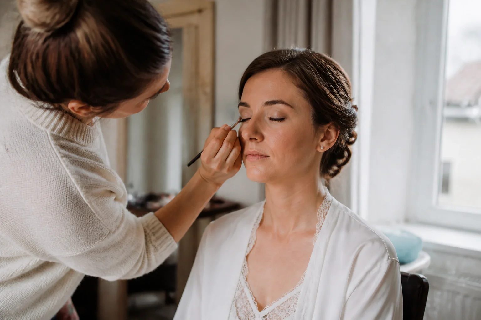 Préparation d’un maquillage de mariage — illustration générée par IA