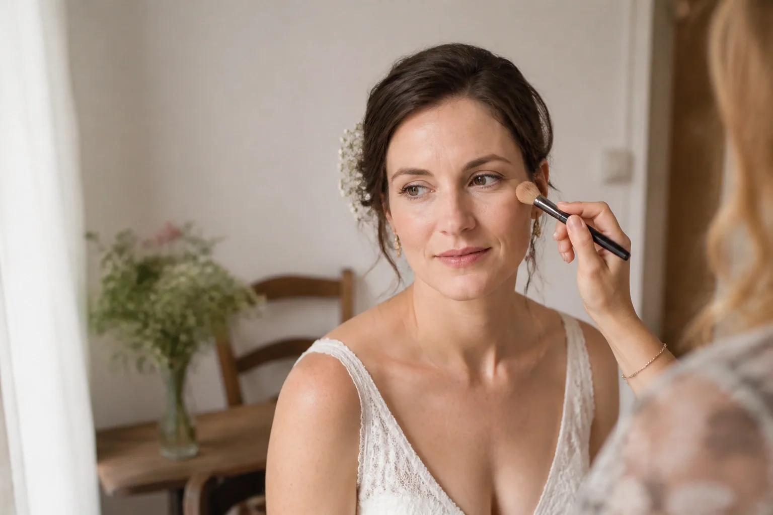 Préparation d’un maquillage de mariage — illustration générée par IA