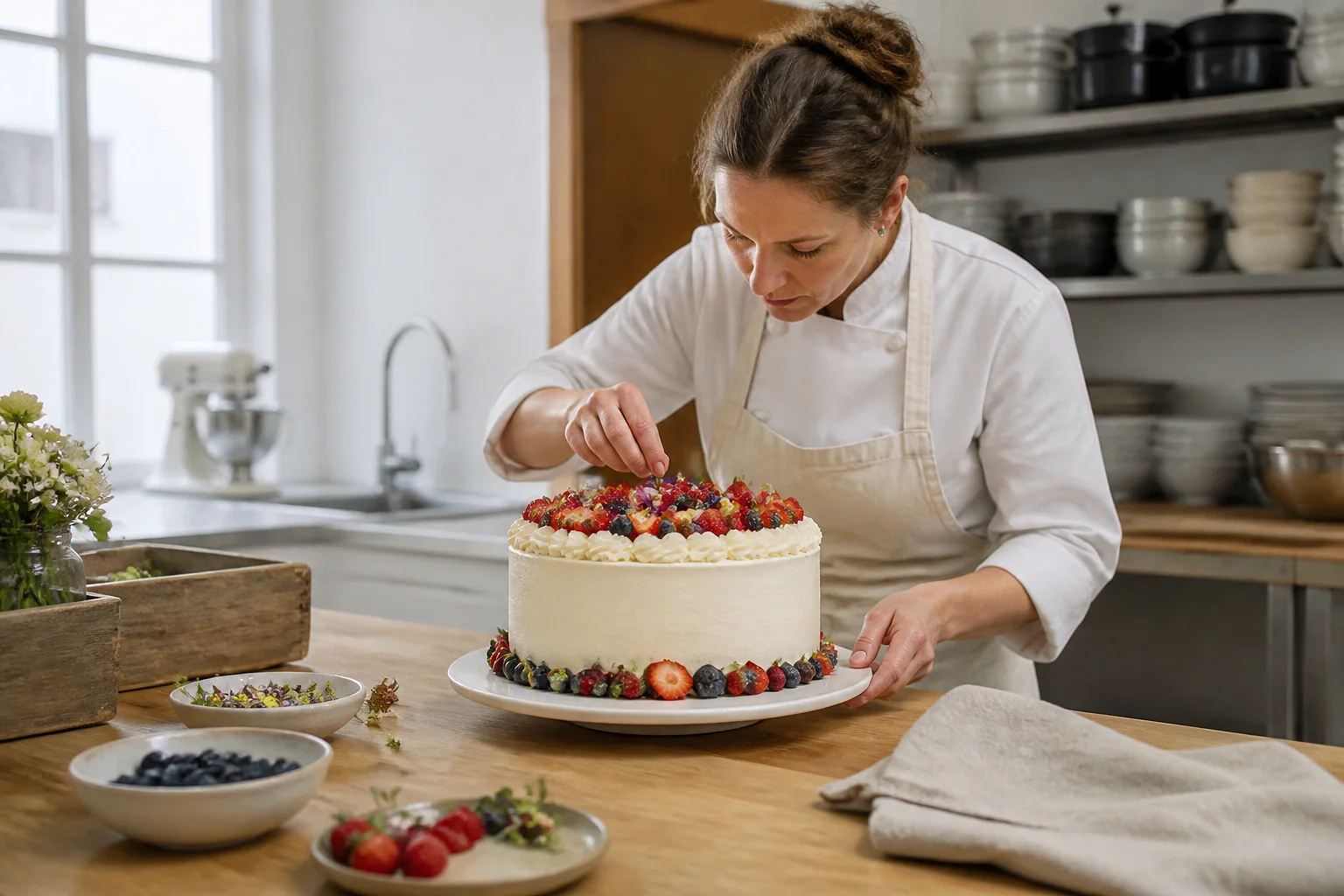 Gâteau de mariage préparé dans un atelier — illustration générée par IA