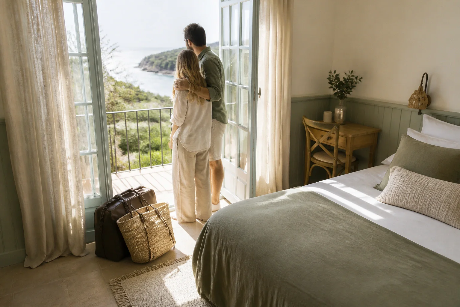 Bagages et hébergement pour un voyage de noces — illustration générée par IA