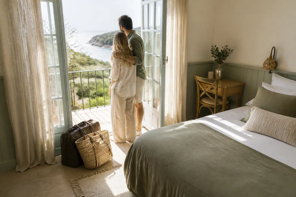 Bagages et hébergement pour un voyage de noces — illustration générée par IA