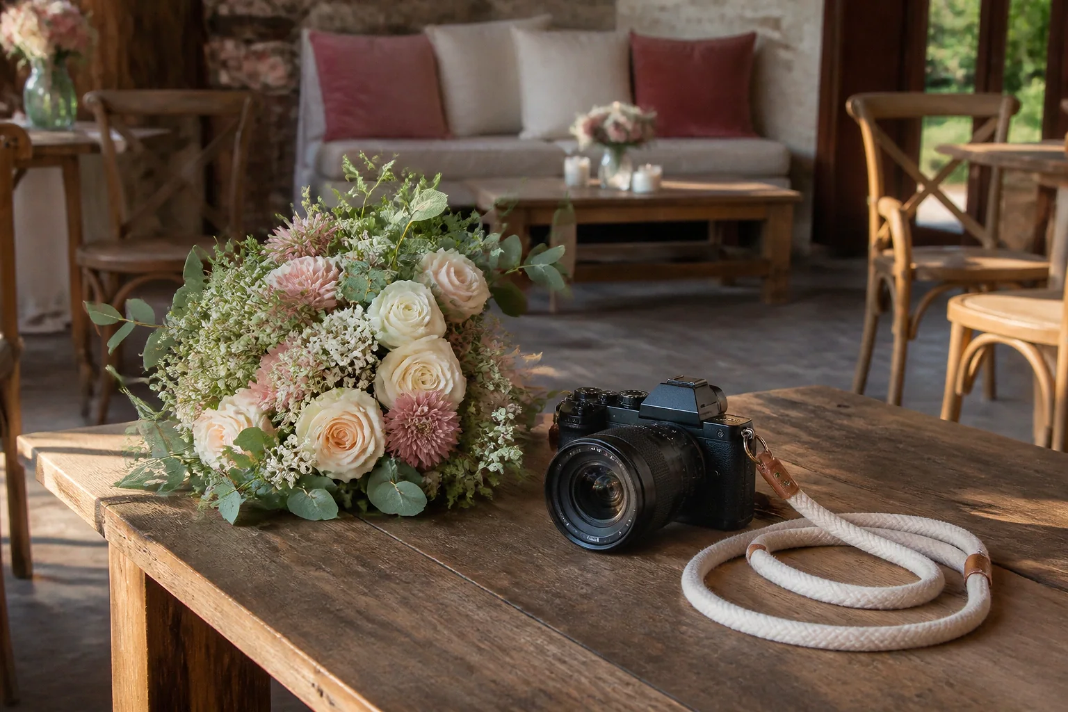 Appareil photo et accessoires de reportage de mariage — illustration générée par IA