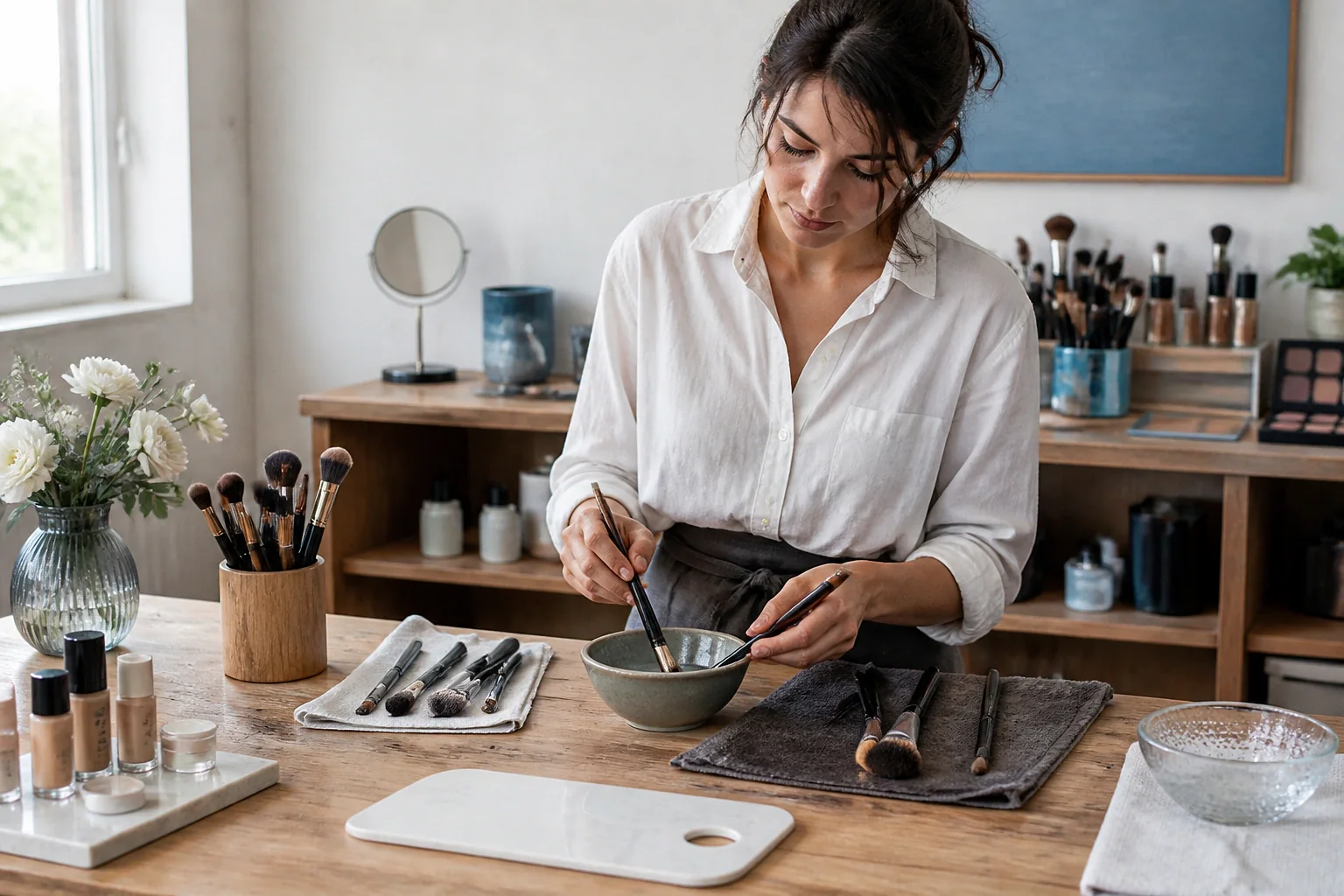 Préparation d’un maquillage de mariage — illustration générée par IA