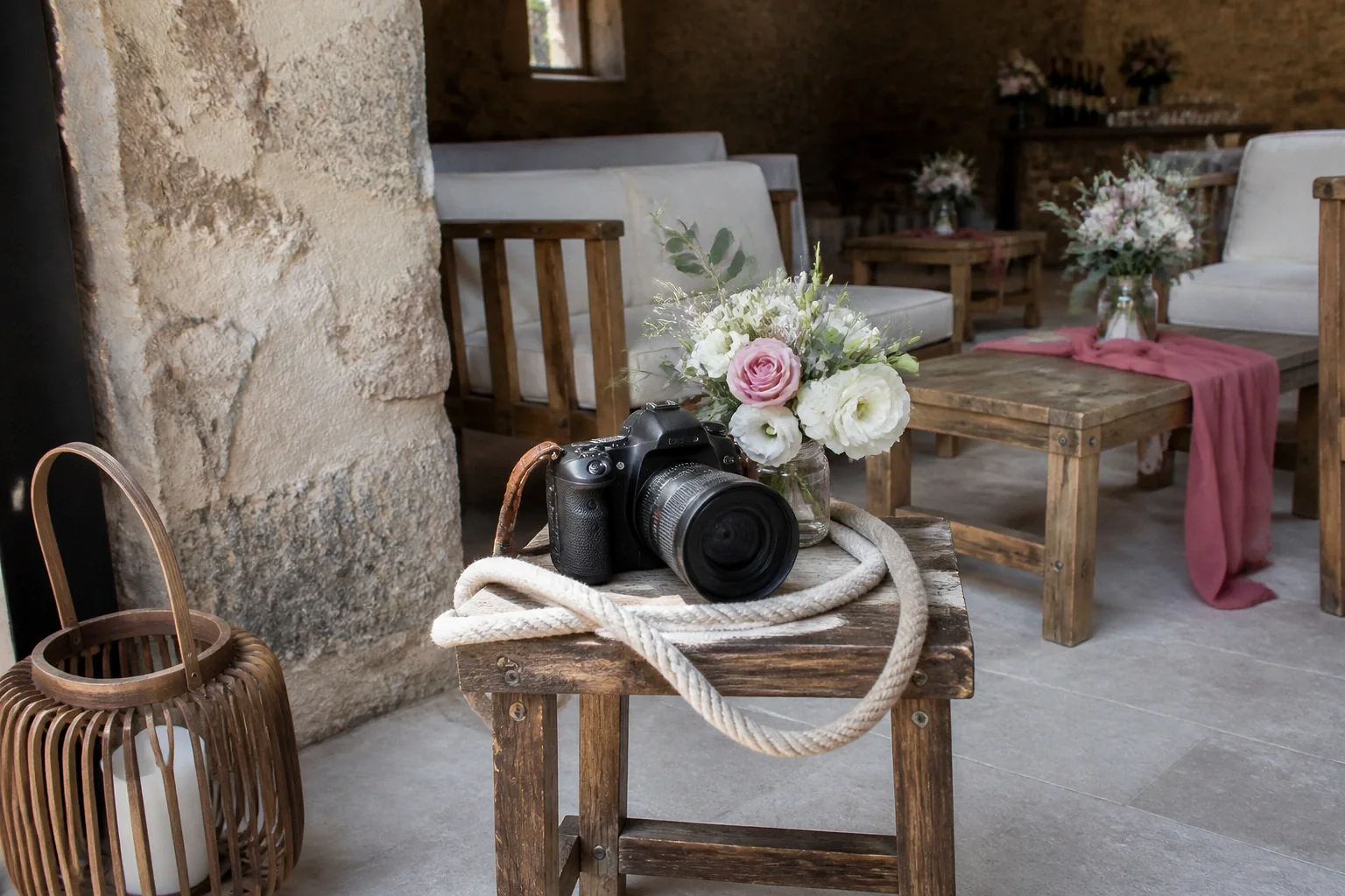 Appareil photo et accessoires de reportage de mariage — illustration générée par IA