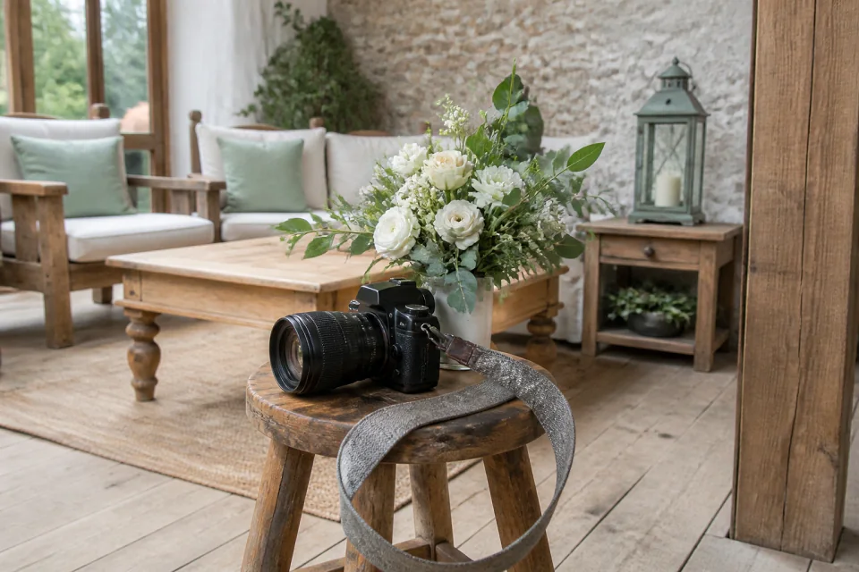 Appareil photo et accessoires de reportage de mariage — illustration générée par IA