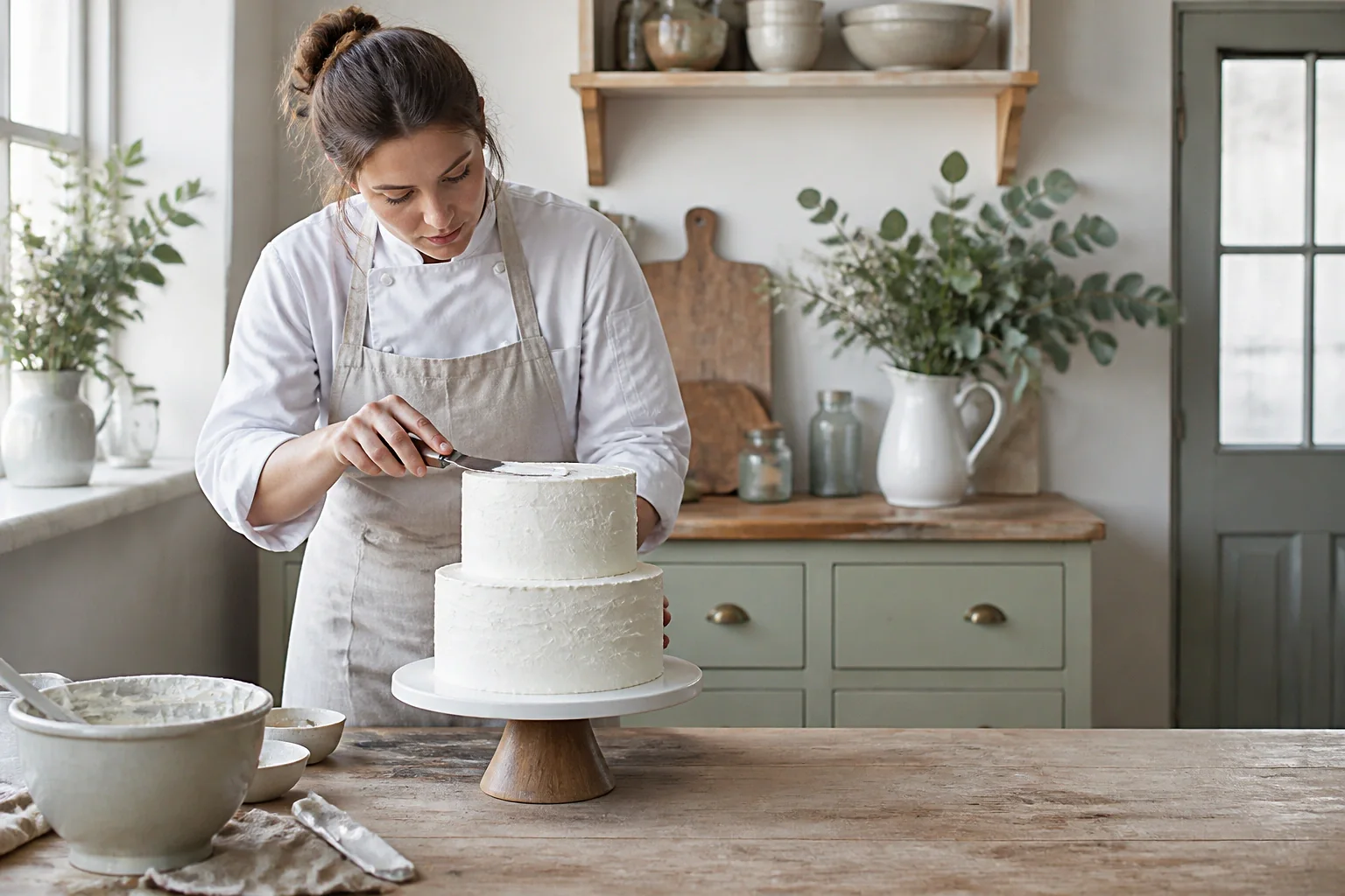 Gâteau de mariage préparé dans un atelier — illustration générée par IA