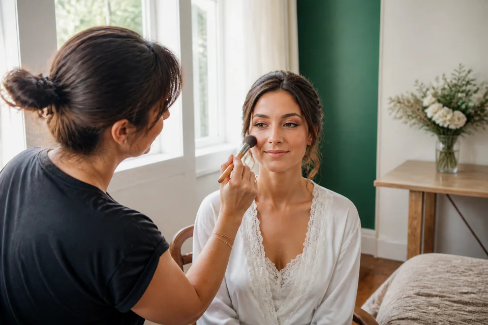 Préparation d’un maquillage de mariage — illustration générée par IA