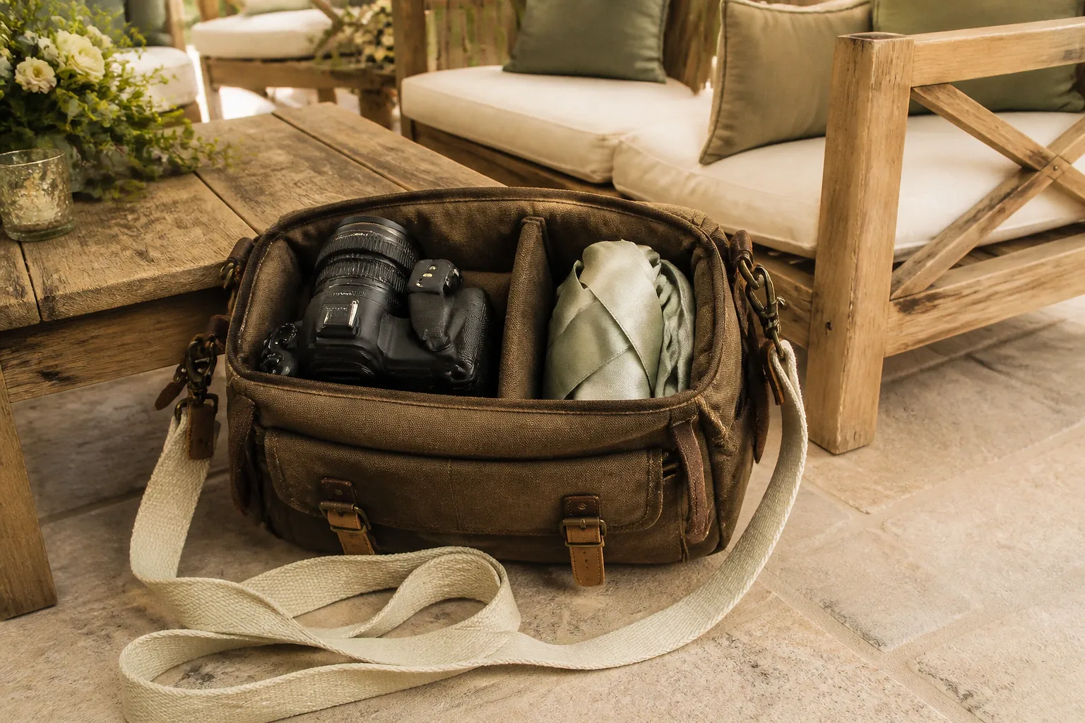 Appareil photo et accessoires de reportage de mariage — illustration générée par IA