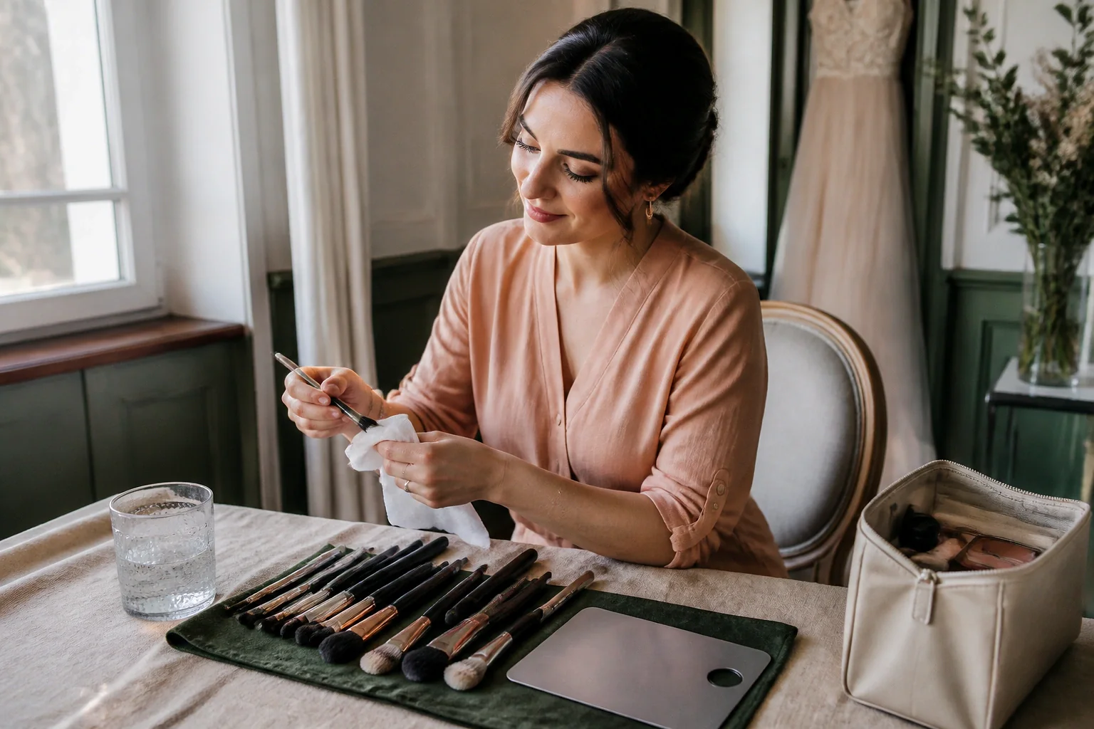 Préparation d’un maquillage de mariage — illustration générée par IA
