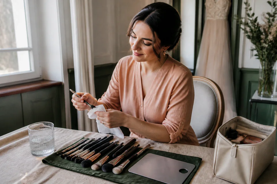 Préparation d’un maquillage de mariage — illustration générée par IA