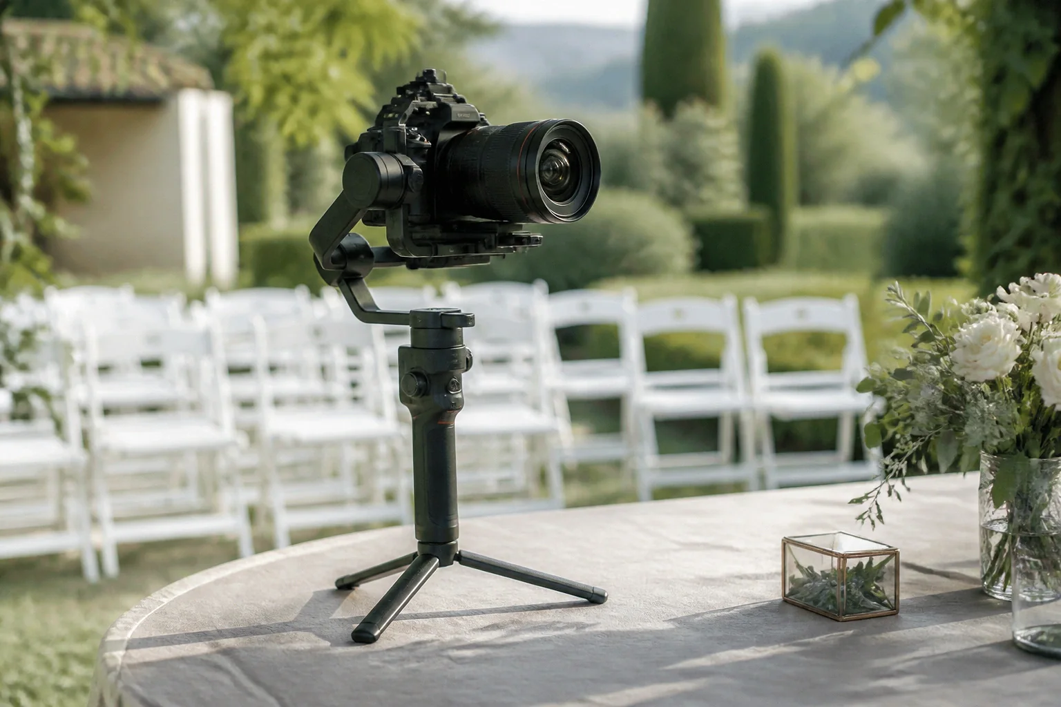 Matériel de tournage pour un film de mariage — illustration générée par IA