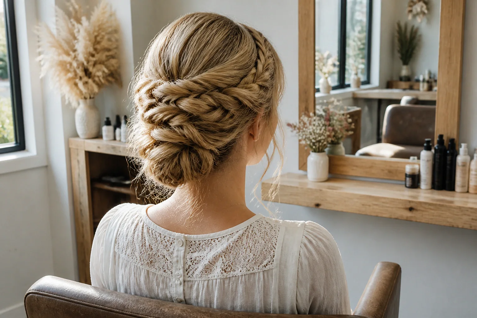 Coiffure de cérémonie vue pendant la préparation — illustration générée par IA