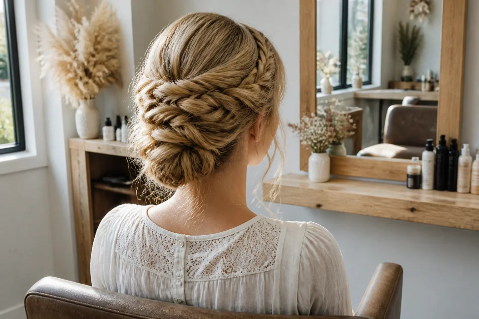 Coiffure de cérémonie vue pendant la préparation — illustration générée par IA