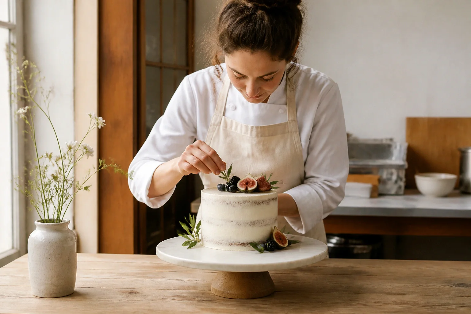 Gâteau de mariage préparé dans un atelier — illustration générée par IA