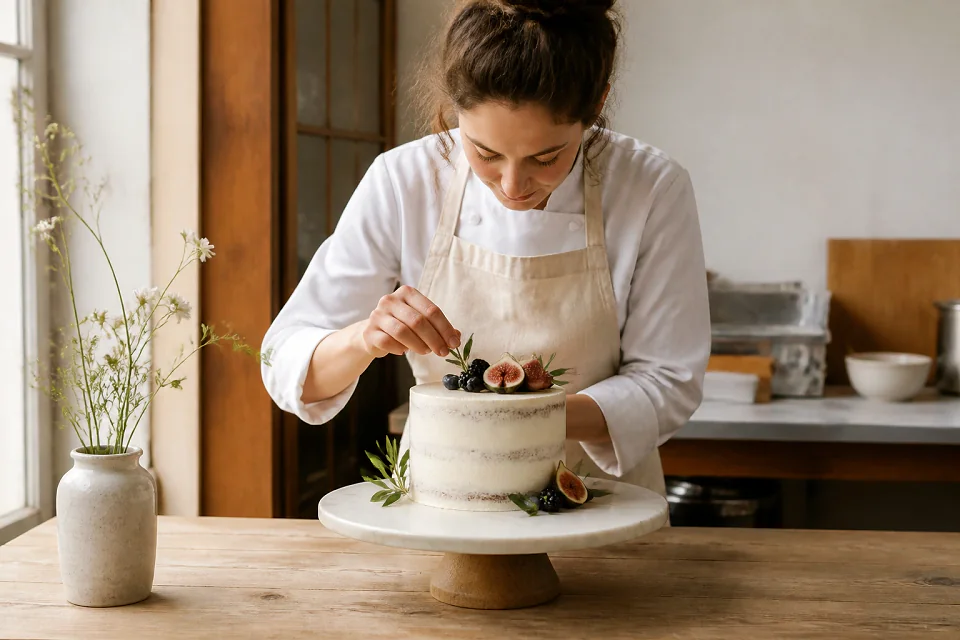 Gâteau de mariage préparé dans un atelier — illustration générée par IA