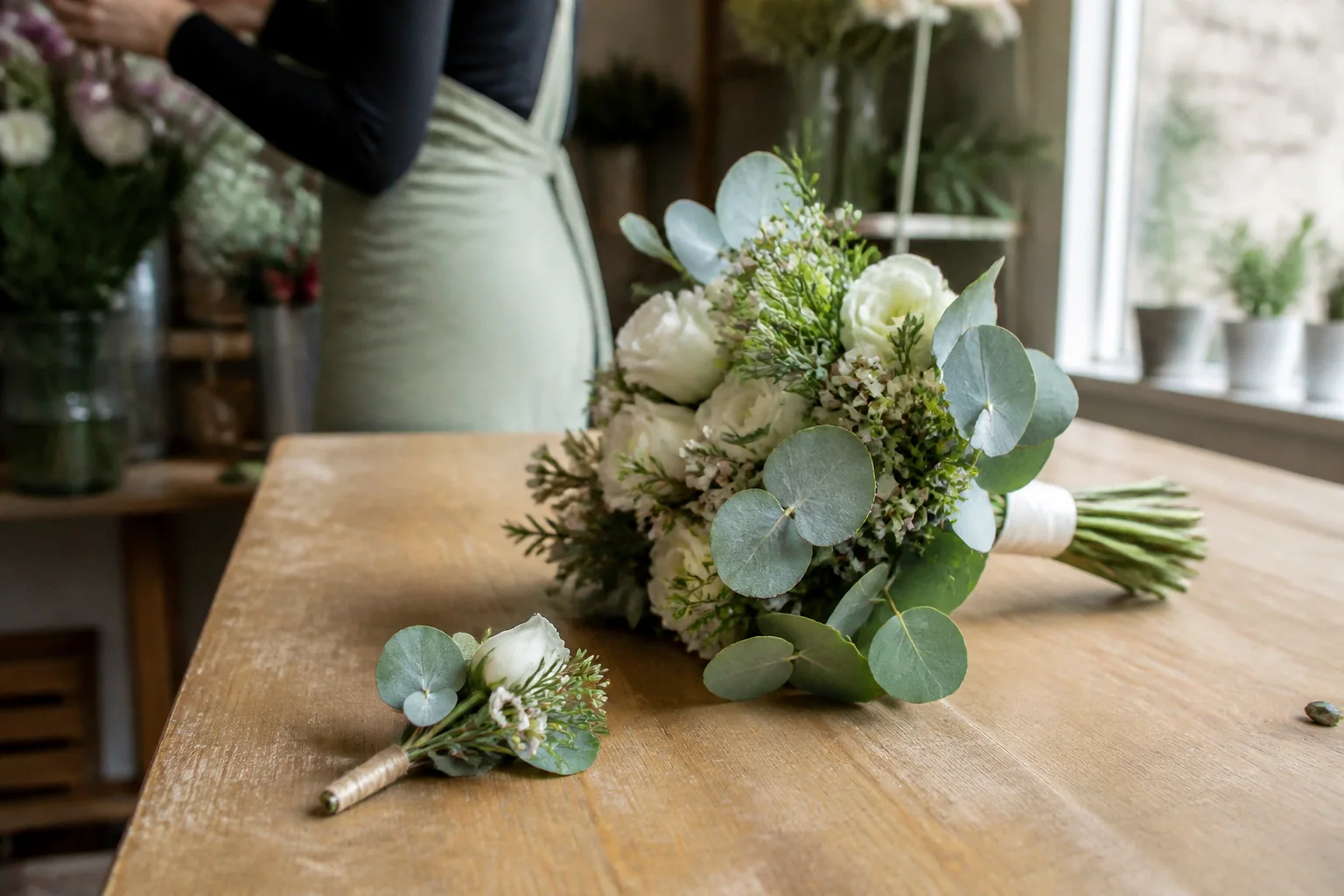 Préparation florale pour un mariage — illustration générée par IA