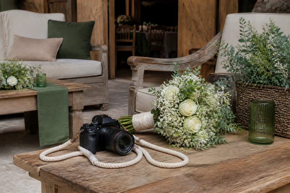 Appareil photo et accessoires de reportage de mariage — illustration générée par IA