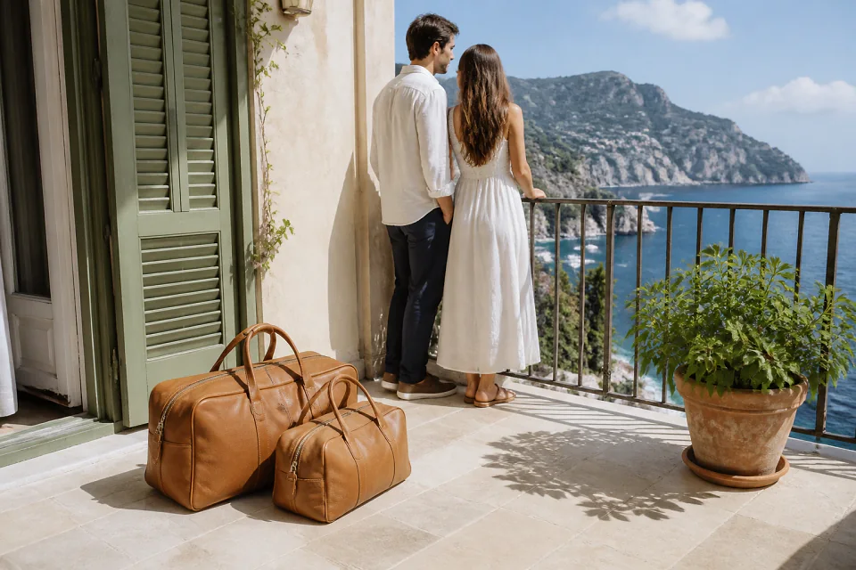 Bagages et hébergement pour un voyage de noces — illustration générée par IA