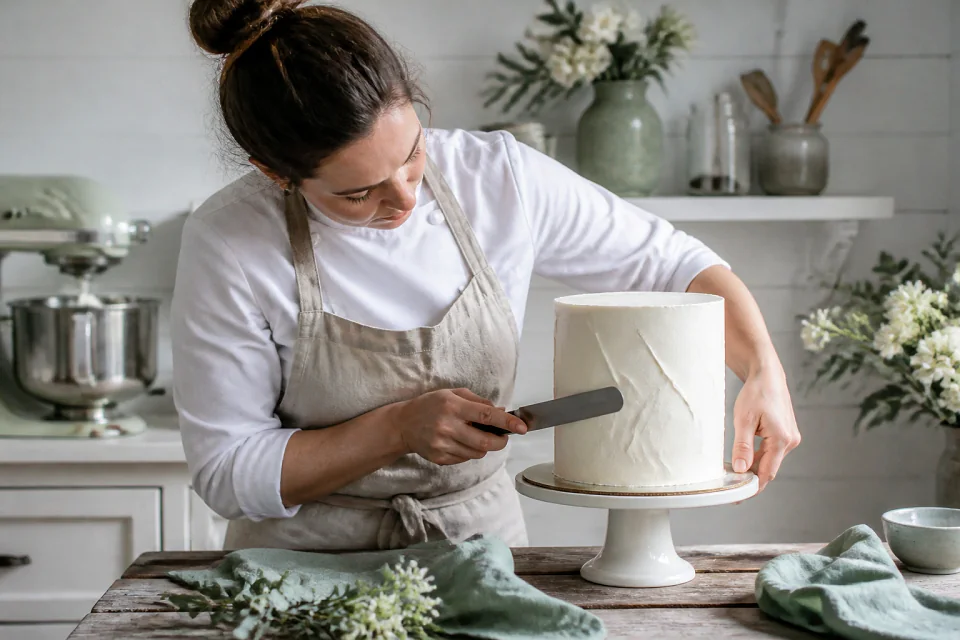 Gâteau de mariage préparé dans un atelier — illustration générée par IA
