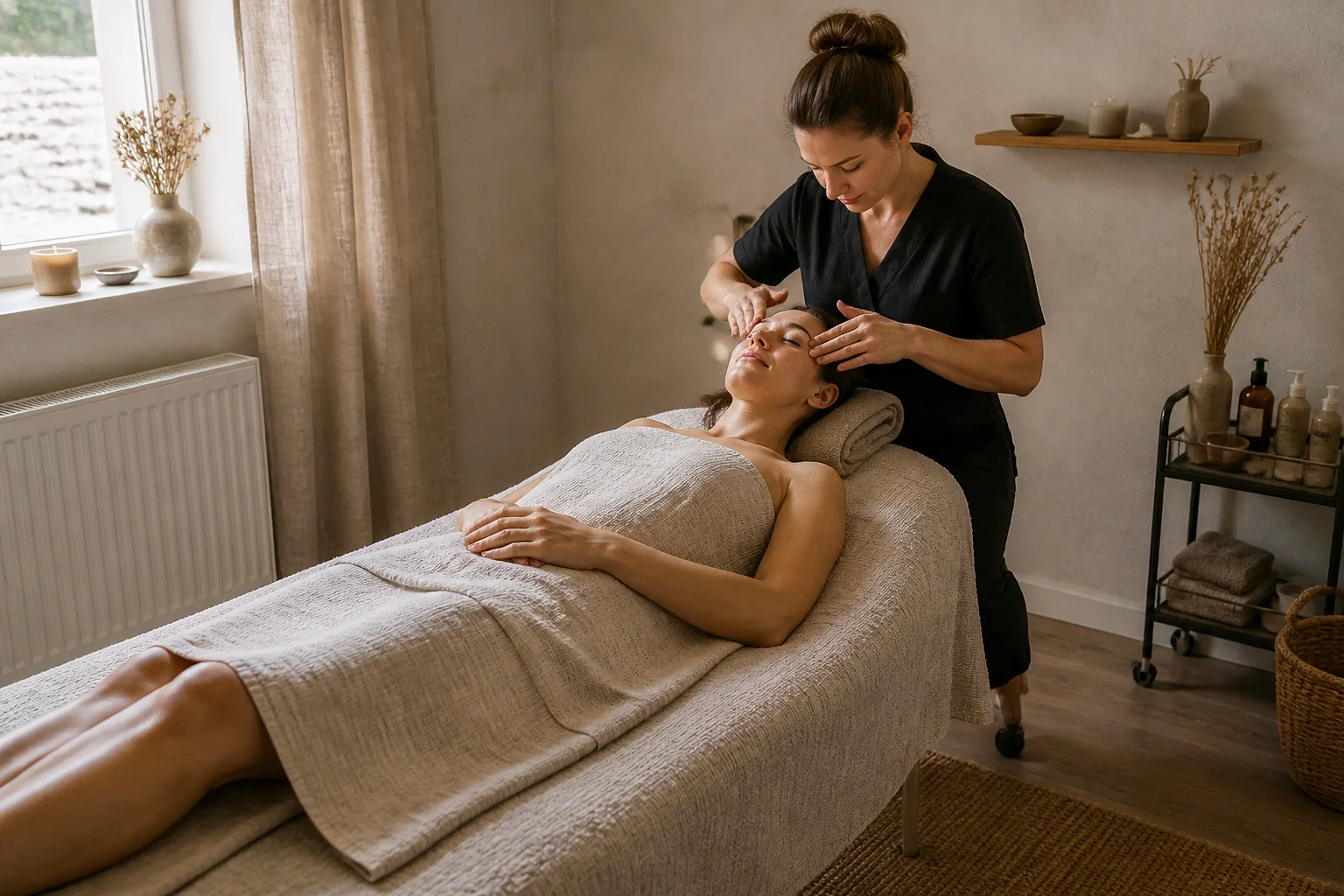 Préparation de soins esthétiques avant un mariage — illustration générée par IA