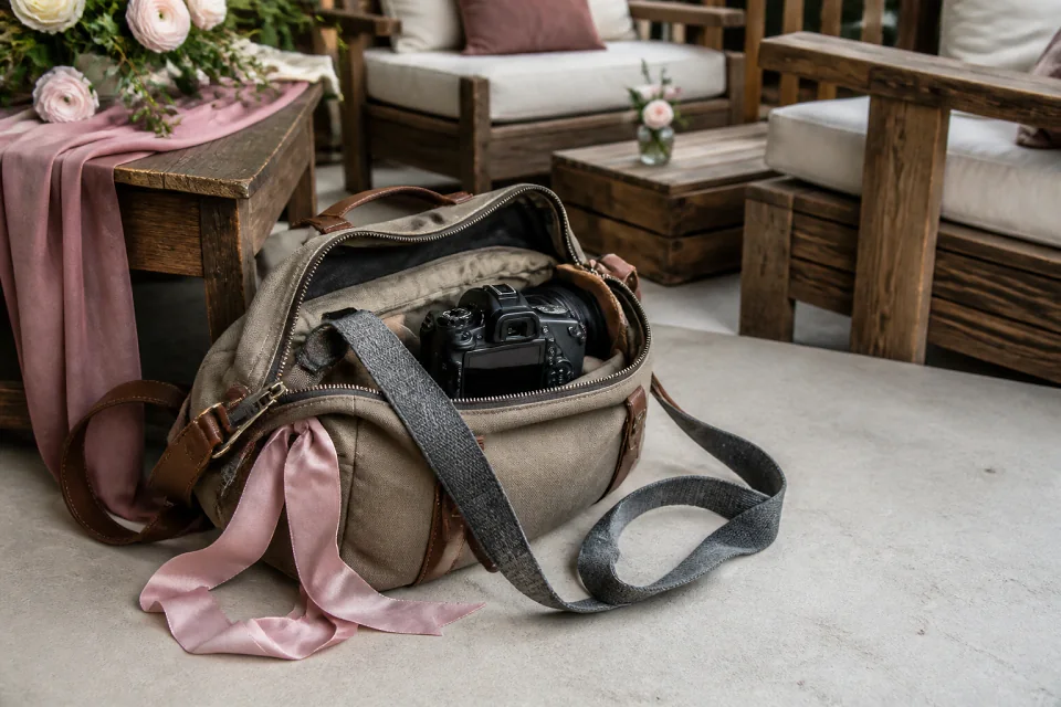 Appareil photo et accessoires de reportage de mariage — illustration générée par IA