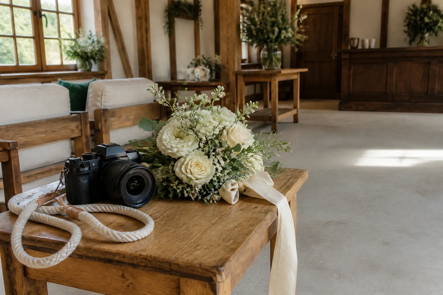 Appareil photo et accessoires de reportage de mariage — illustration générée par IA