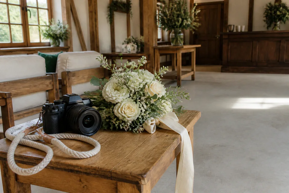 Appareil photo et accessoires de reportage de mariage — illustration générée par IA
