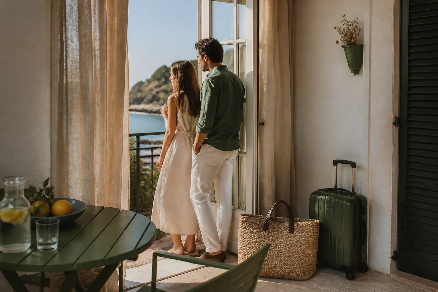 Bagages et hébergement pour un voyage de noces — illustration générée par IA