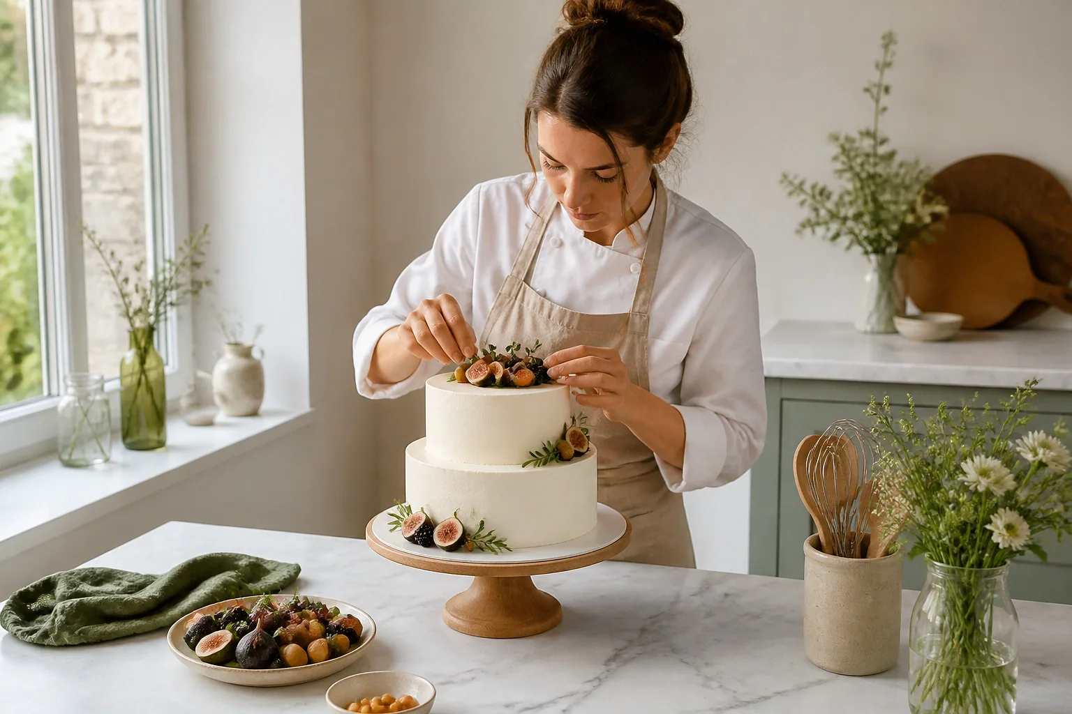 Gâteau de mariage préparé dans un atelier — illustration générée par IA