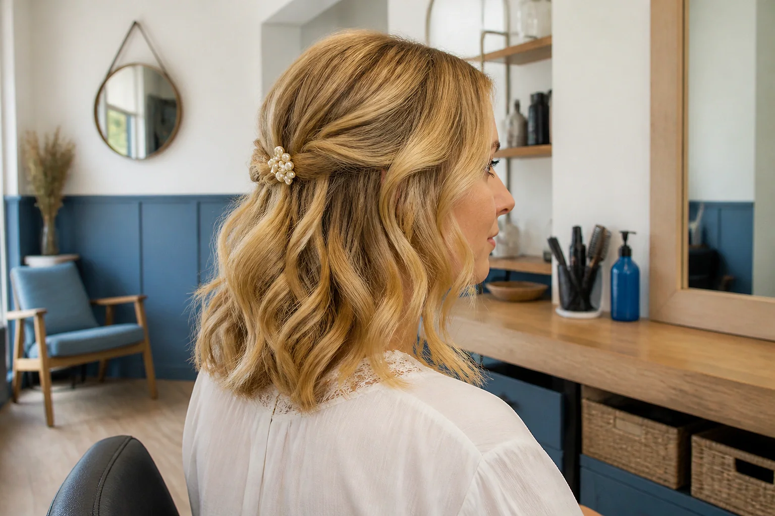 Coiffure de cérémonie vue pendant la préparation — illustration générée par IA