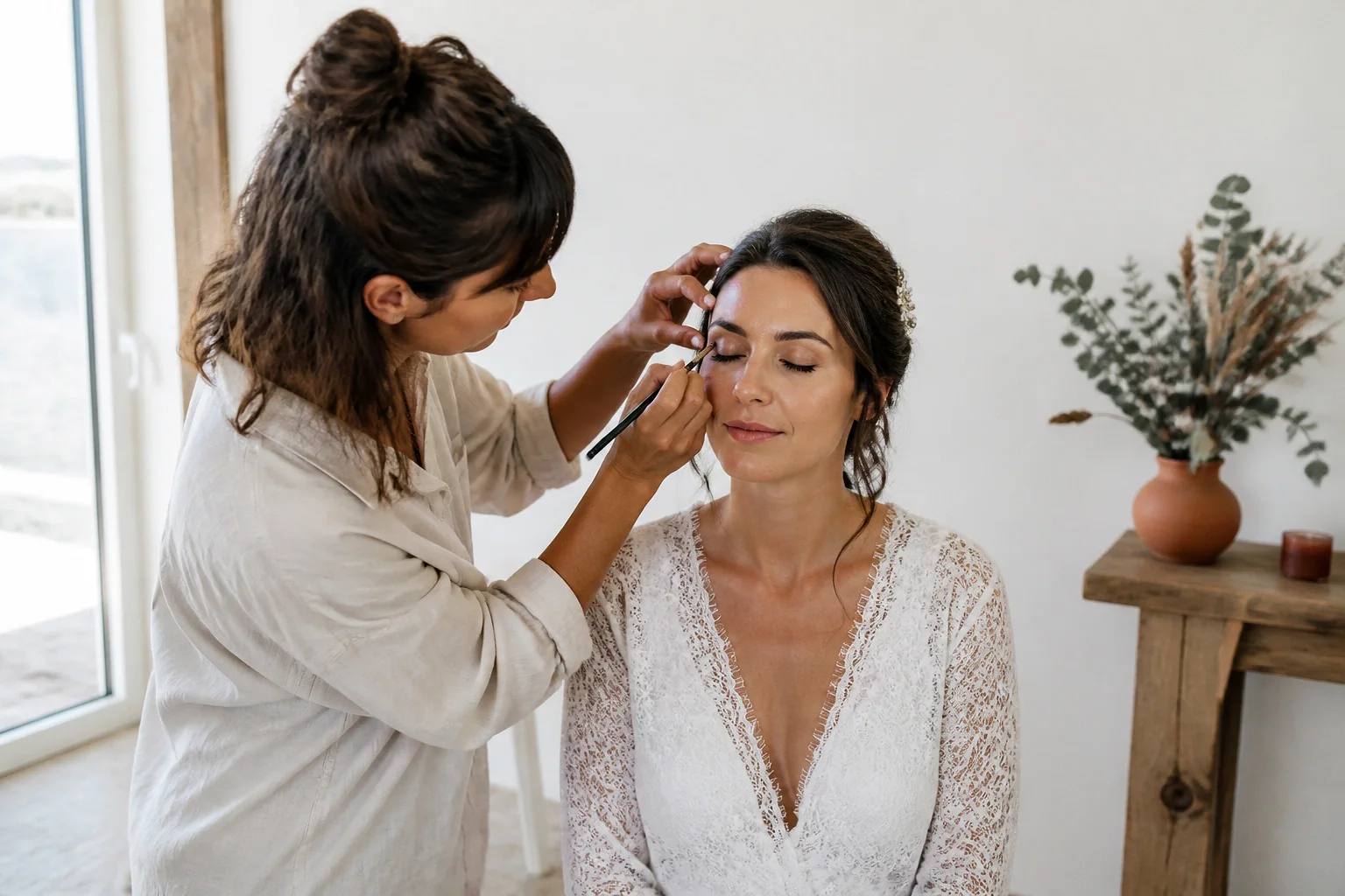 Préparation d’un maquillage de mariage — illustration générée par IA