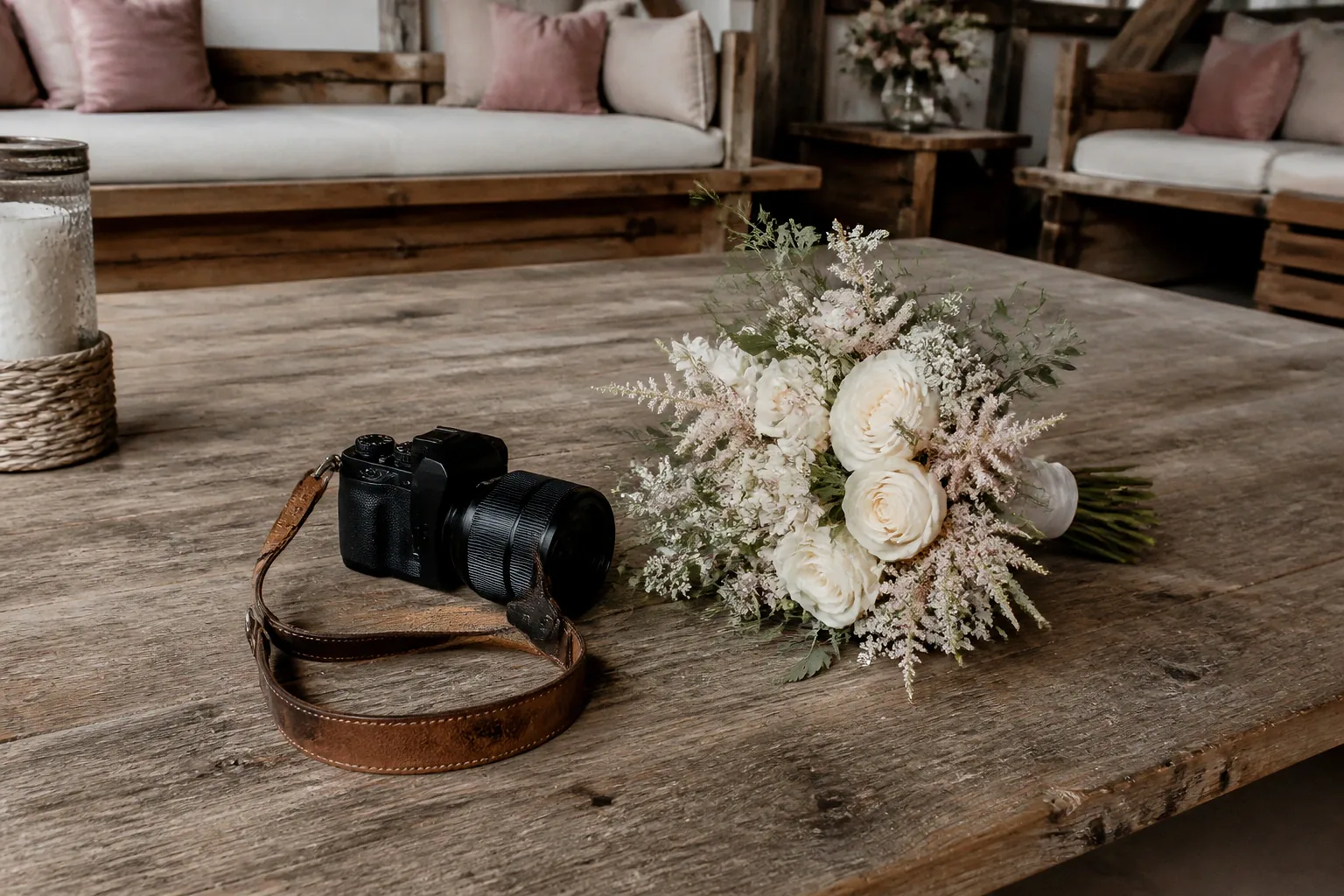 Appareil photo et accessoires de reportage de mariage — illustration générée par IA