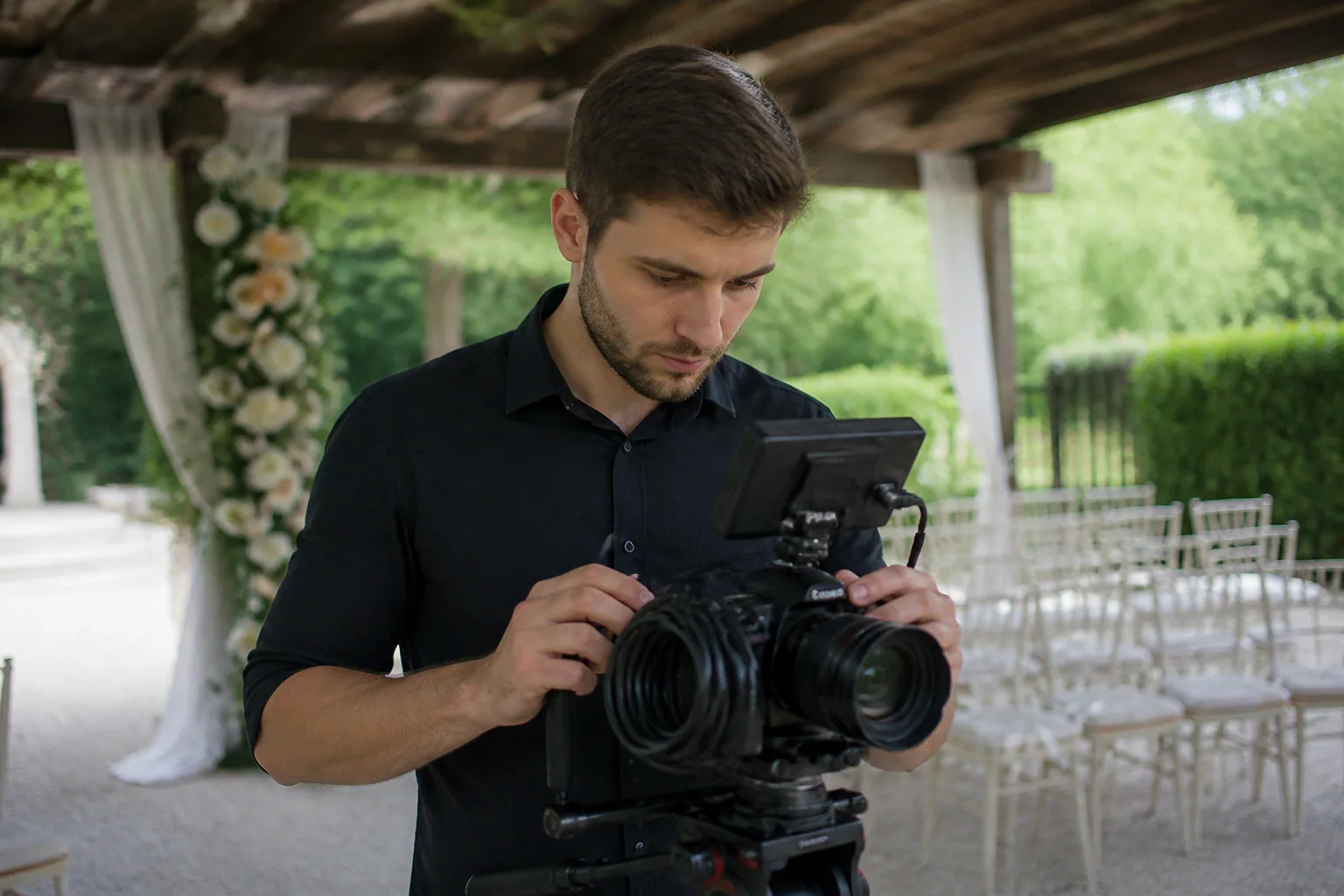 Matériel de tournage pour un film de mariage — illustration générée par IA