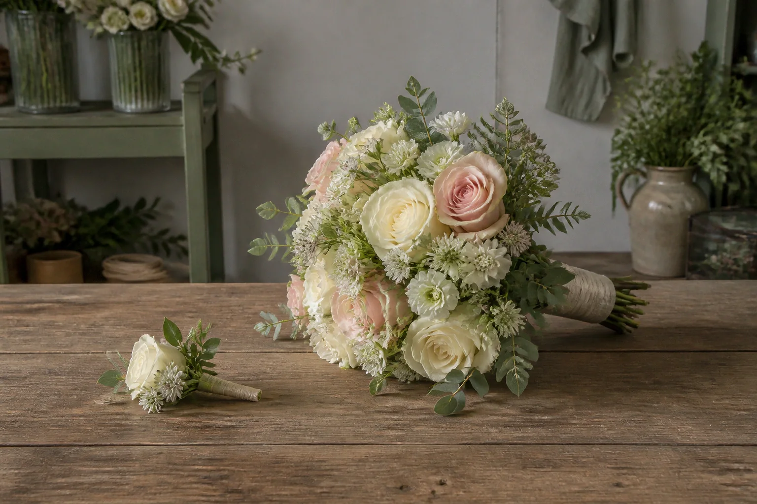 Préparation florale pour un mariage — illustration générée par IA