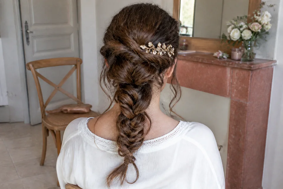Coiffure de cérémonie vue pendant la préparation — illustration générée par IA