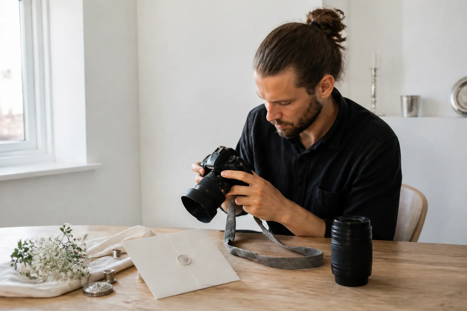 Appareil photo et accessoires de reportage de mariage — illustration générée par IA