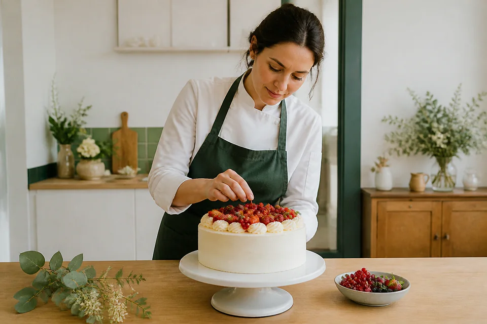 Gâteau de mariage préparé dans un atelier — illustration générée par IA
